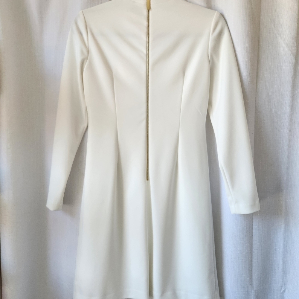 NWOT Andrew Marc Elegant White Long Sleeve Lined Mini Dress Size 4 - Picture 4 of 8